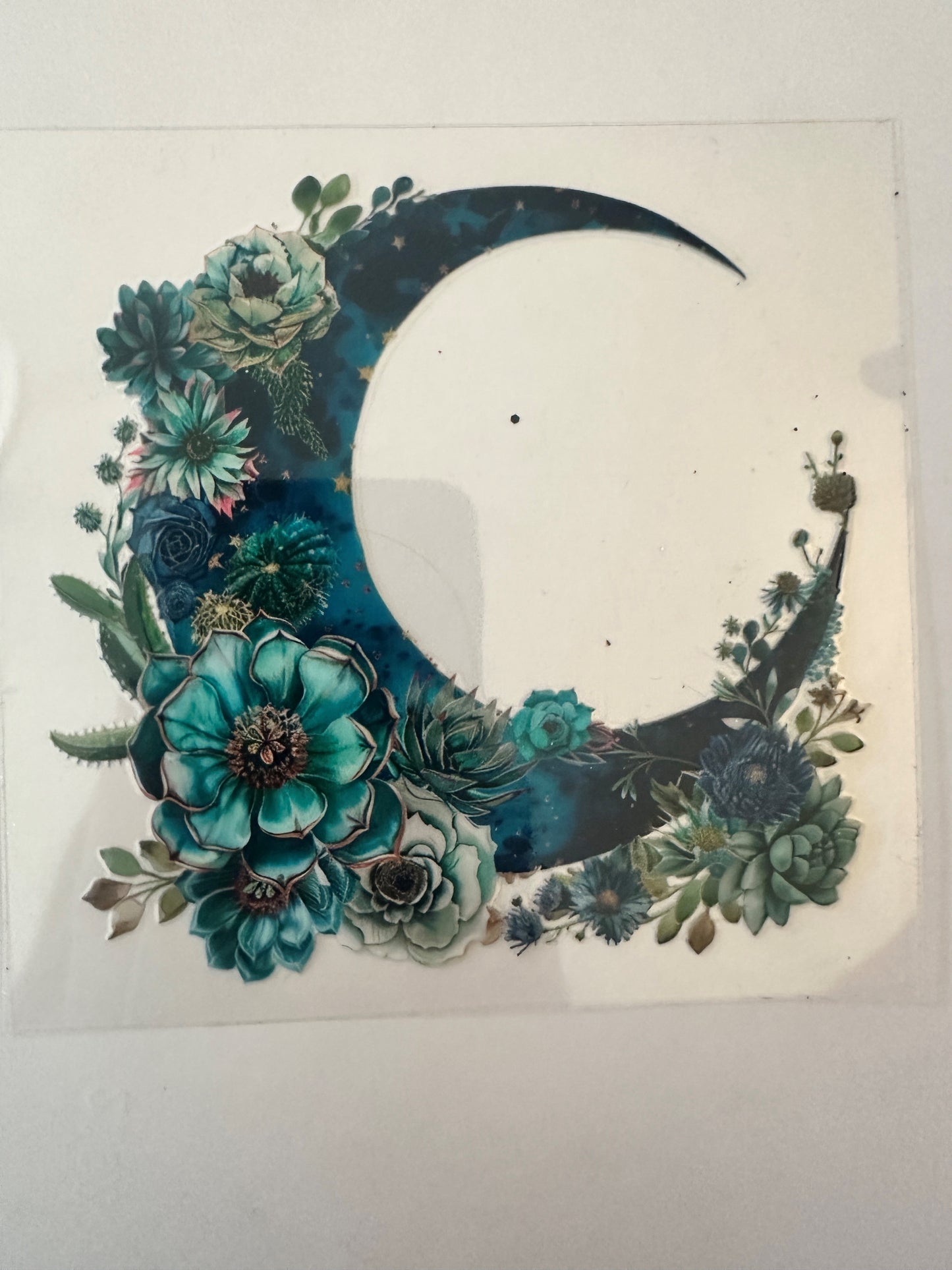Teal Moon and Flowers Decal