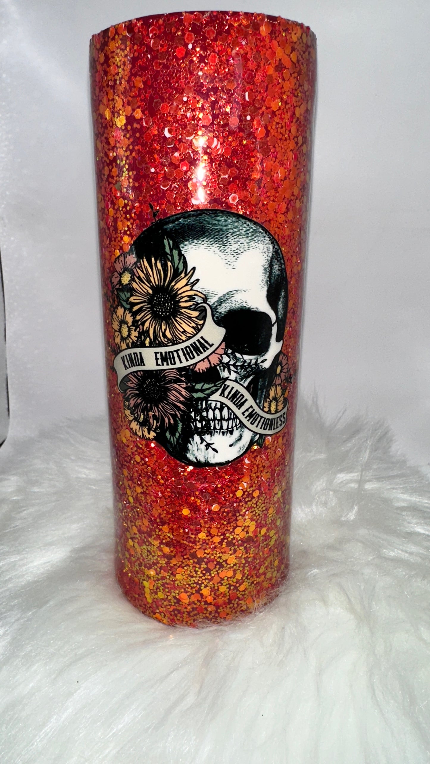 20oz Red Glitter Tumbler w-Skull Decal