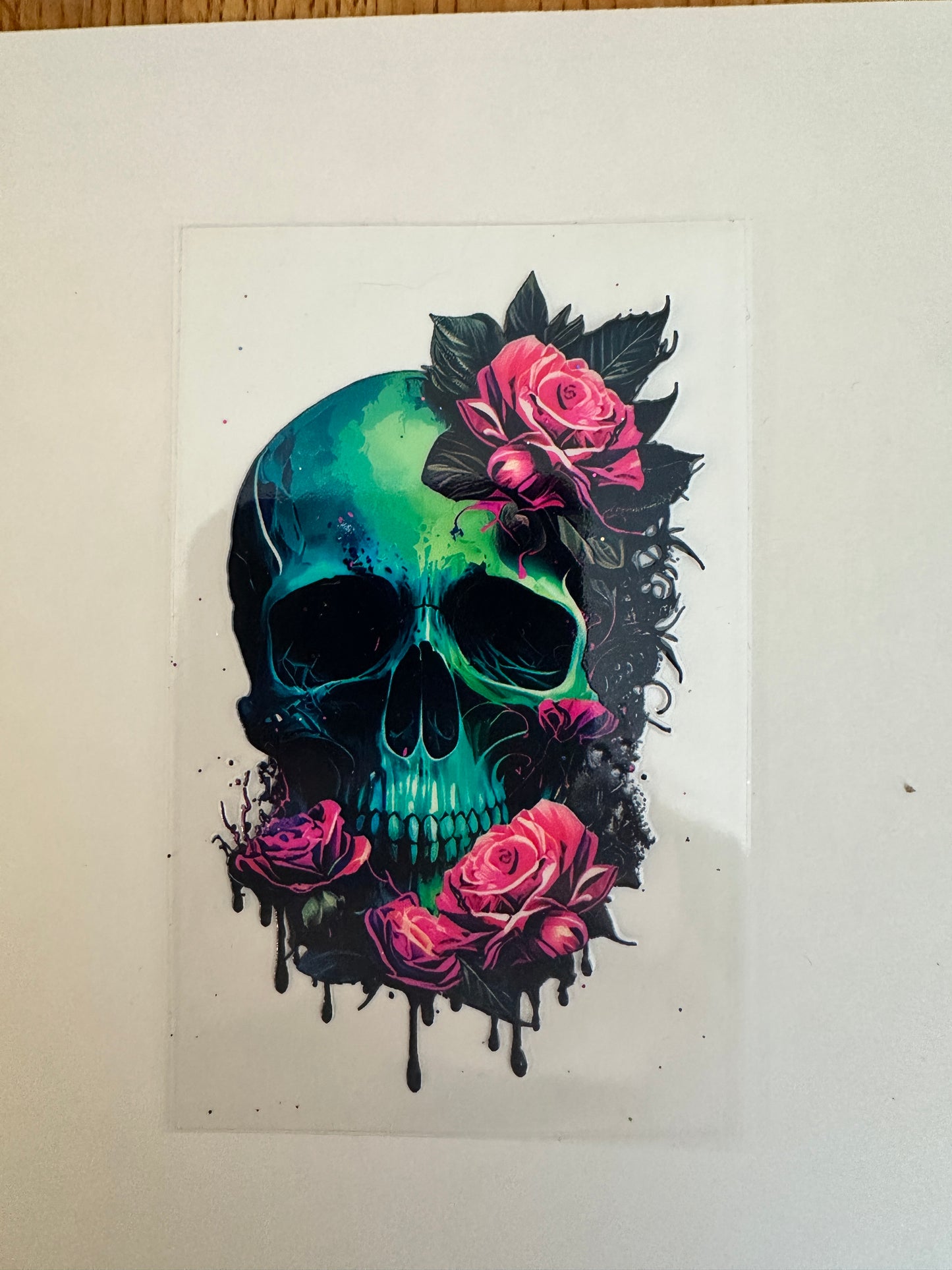 Teal Skull w/Pink Flowers Decal