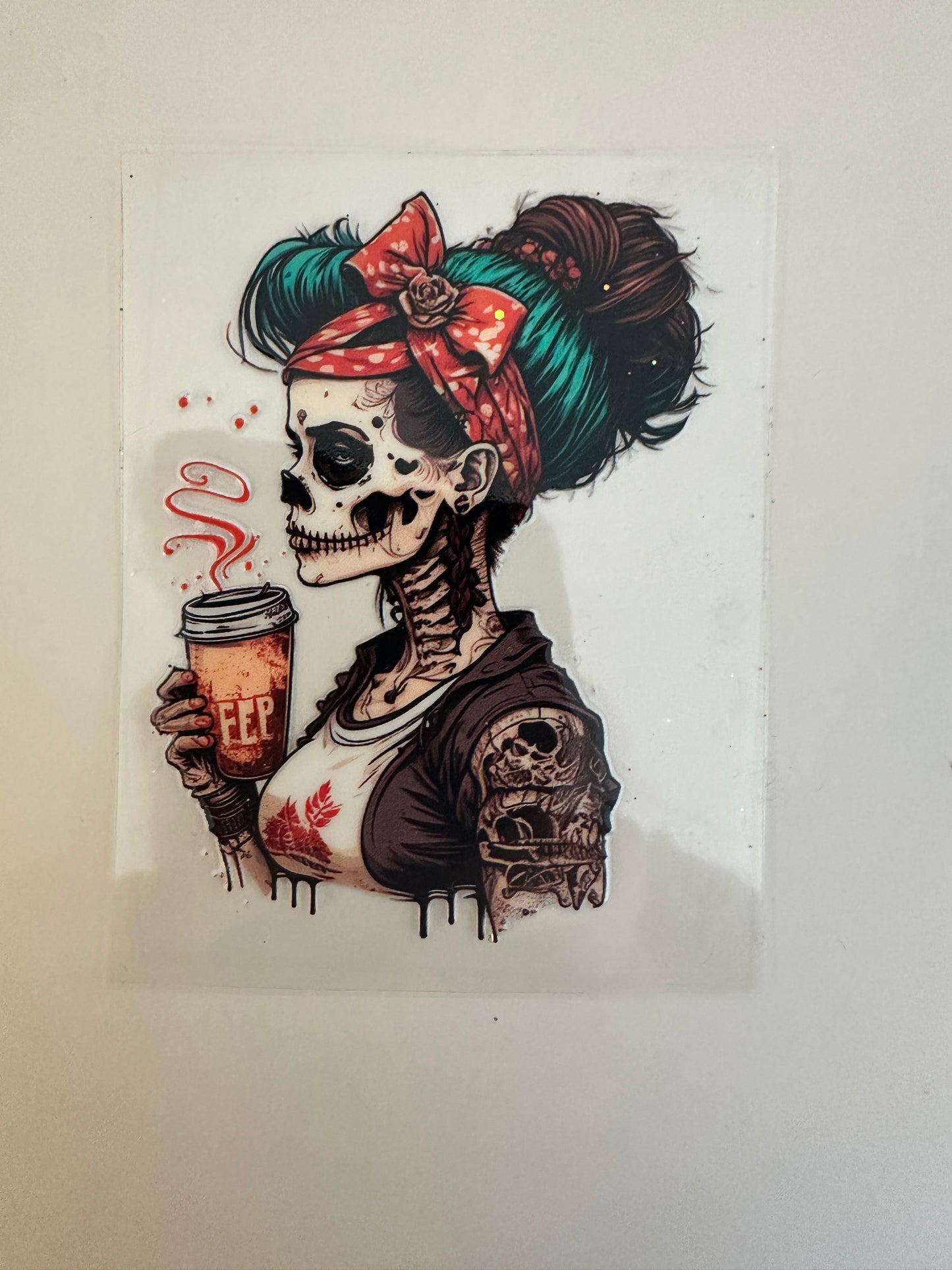 Skull Moma with coffee Decal